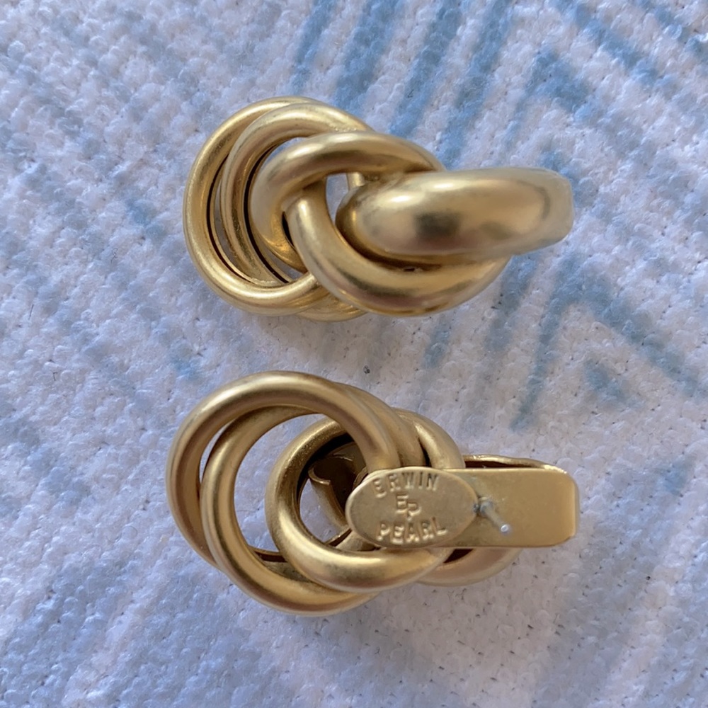 Vintage Erwin Pearl Gold Twist Earrings - Picture 2 of 4